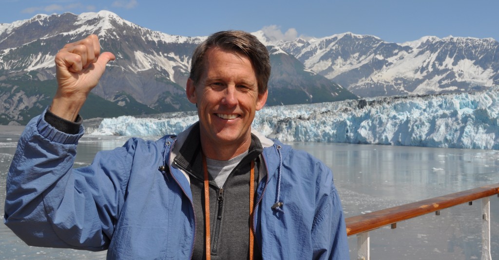 Aboard the Celebrity Century with the Hubbard Glacier in the background.
