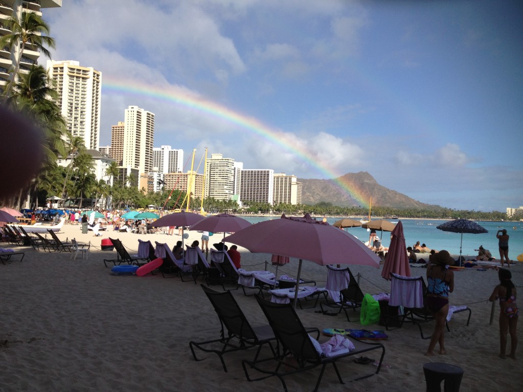 A rainbow appeared as we sipped beers at the Royal Hawaiian.