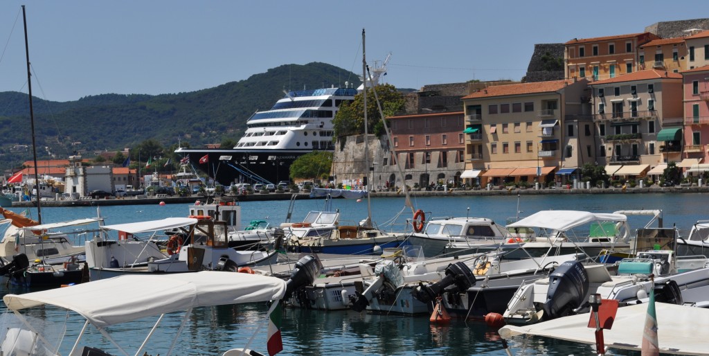 The Azamara Journey docked in the center of Portoferraio on the Italian island of Elba, giving passengers easy access to the town, the sights and the beach.